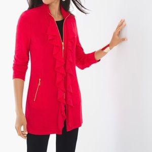 Chico's Travelers Red Ruffle Zip Up Jacket